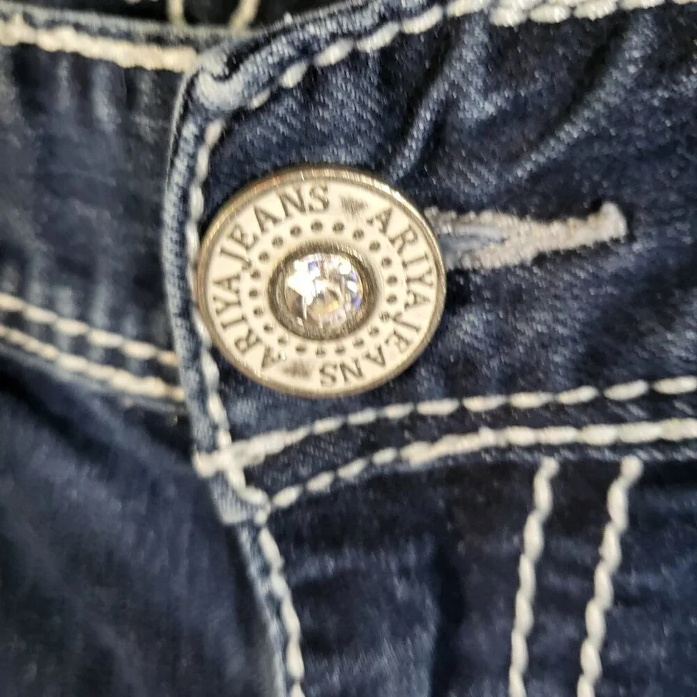 Ariya Jeans Women's Embellished Whisker Faded Jeans Size 15/16 Blue - Picture 7 of 15